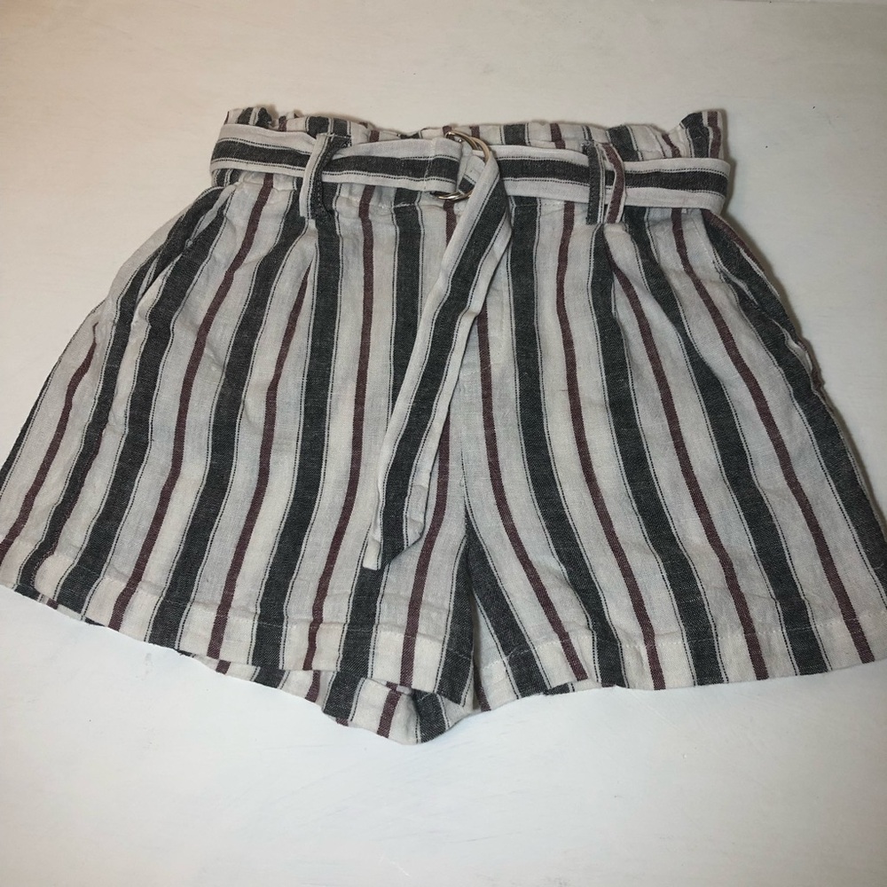 Love Tree Striped Belted High-Waisted Women Shorts, Small, Paper Bag, EUC,